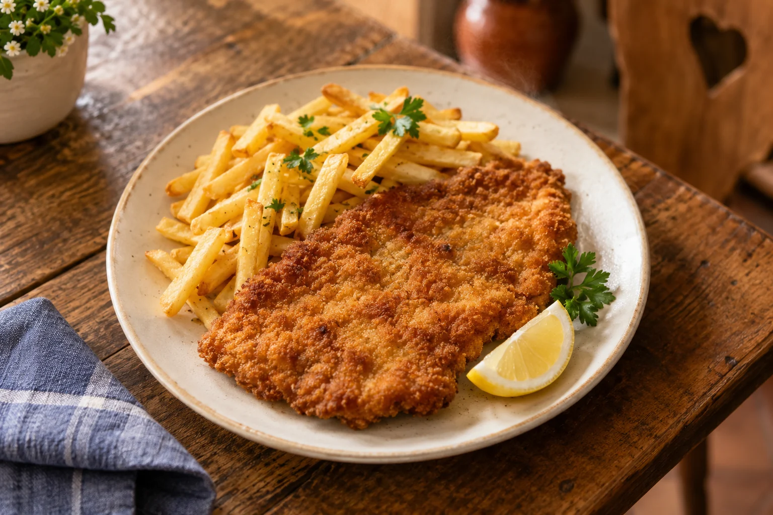 Bayerische Kücheninspiration: knuspriges Schnitzel mit Pommes